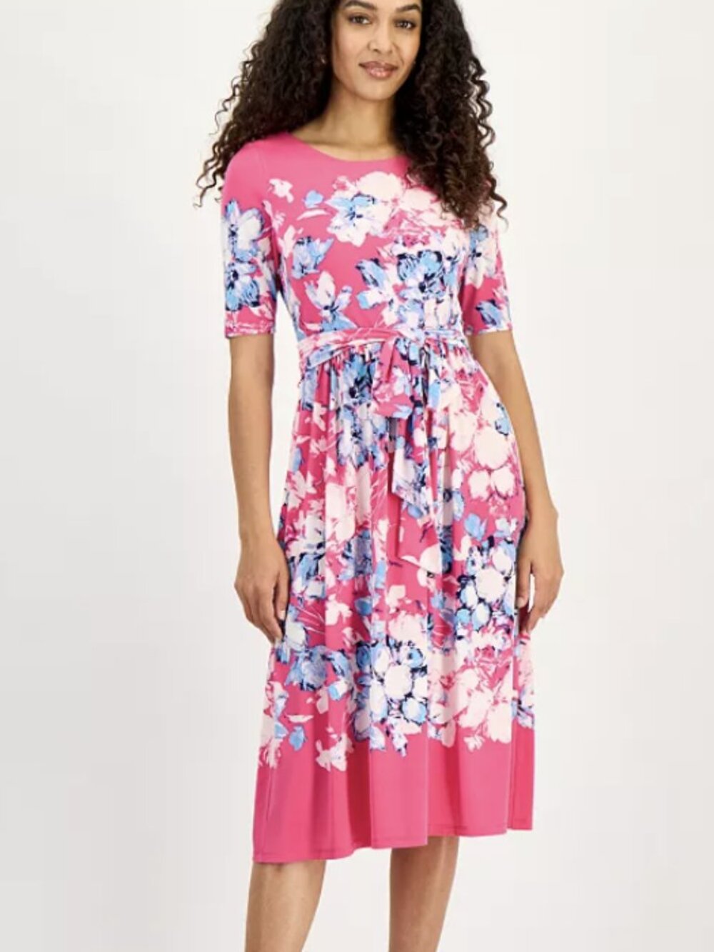 Kasper tie-waist dress, size 4, Pink perfection multi print